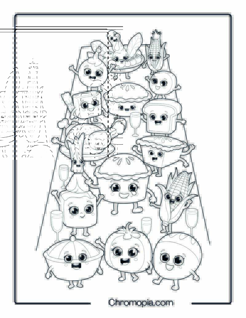 Thanksgiving Feast Table Cartoon Coloring Sheet