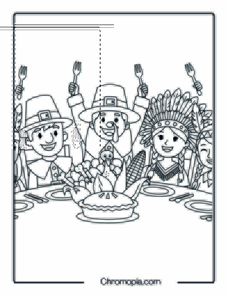 First Thanksgiving Feast Cartoon Coloring Sheet