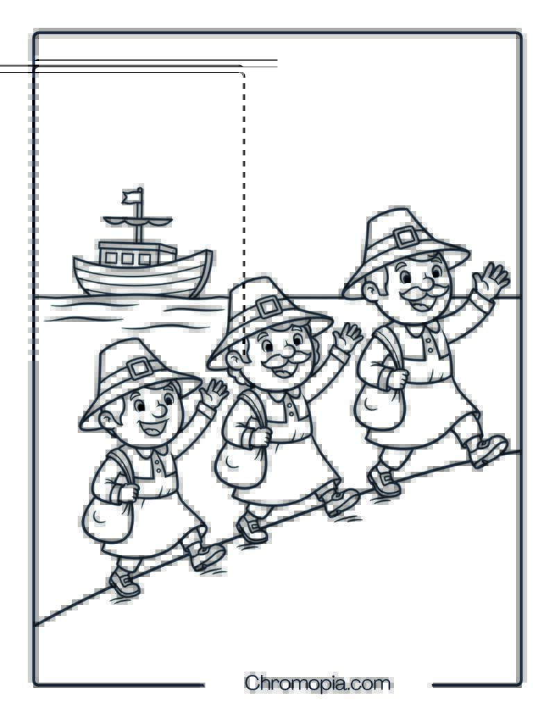 Pilgrims Landing Scene Coloring Page for Kids