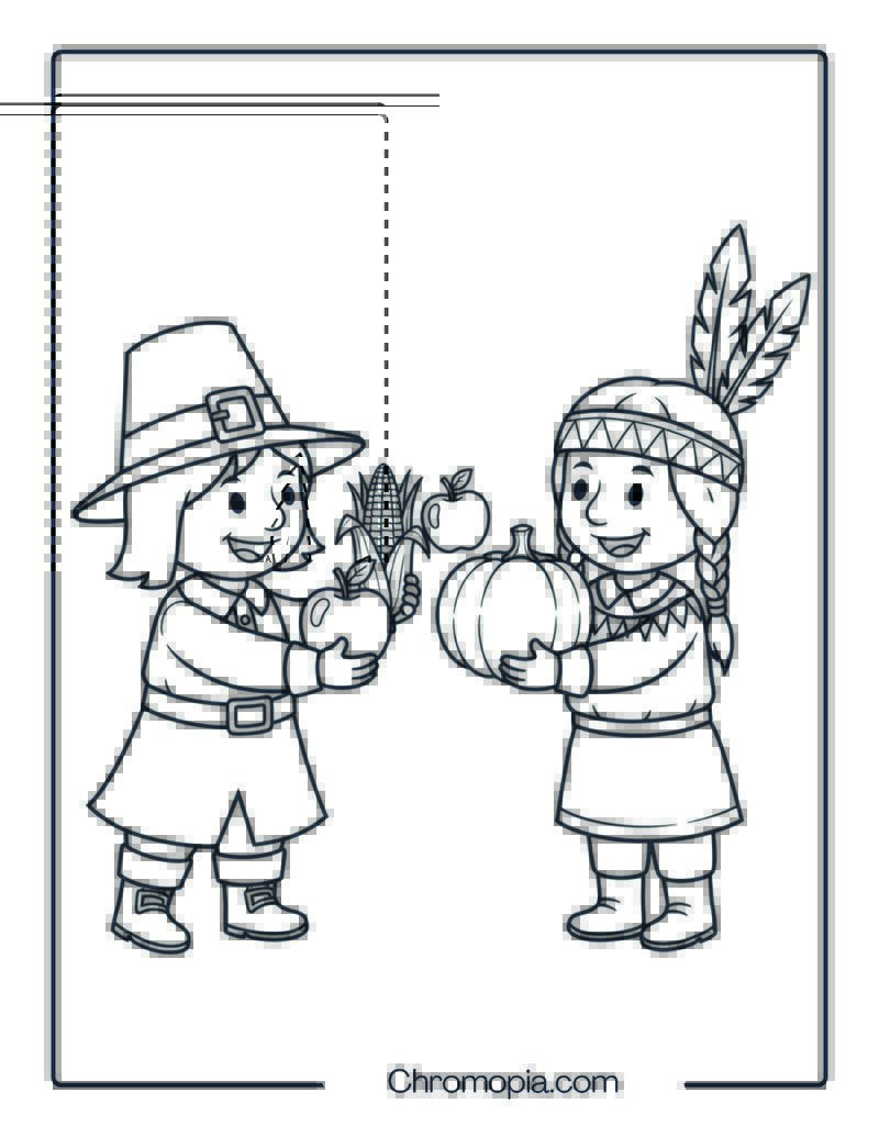 Sharing the Harvest Scene Coloring Page
