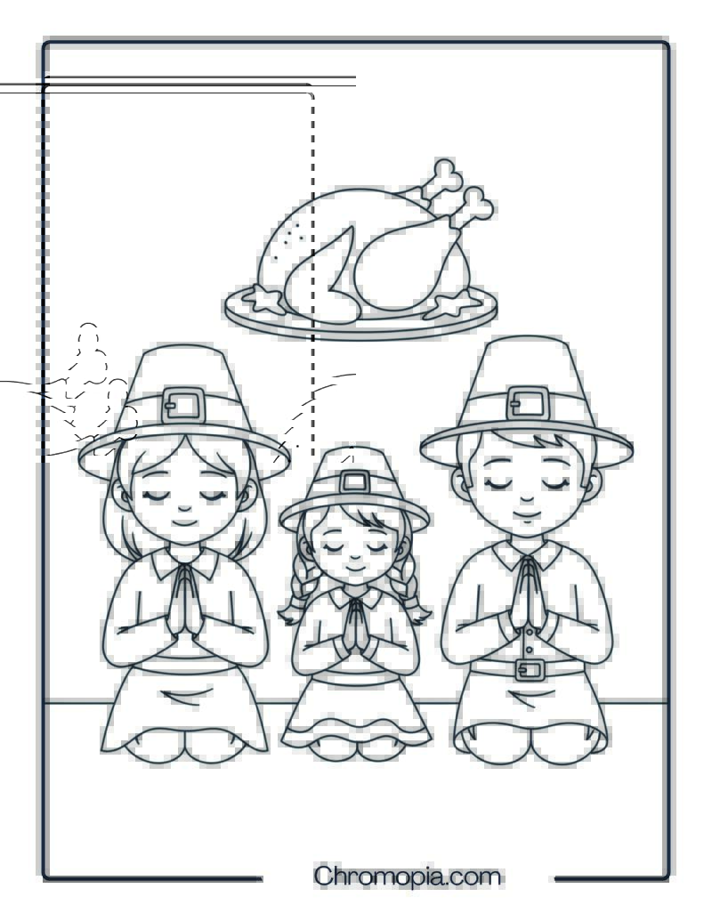 Thanksgiving Prayer Scene Coloring Sheet