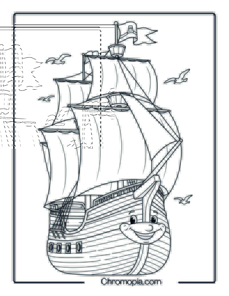 The Mayflower Ship Cartoon Coloring Page