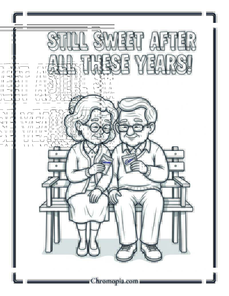 Elderly Couple Nostalgic Moment Coloring Page