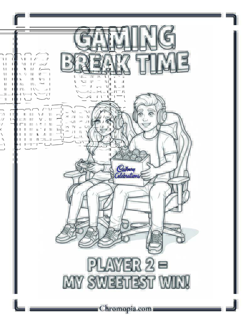 Gaming Couple Break Time Coloring Sheet