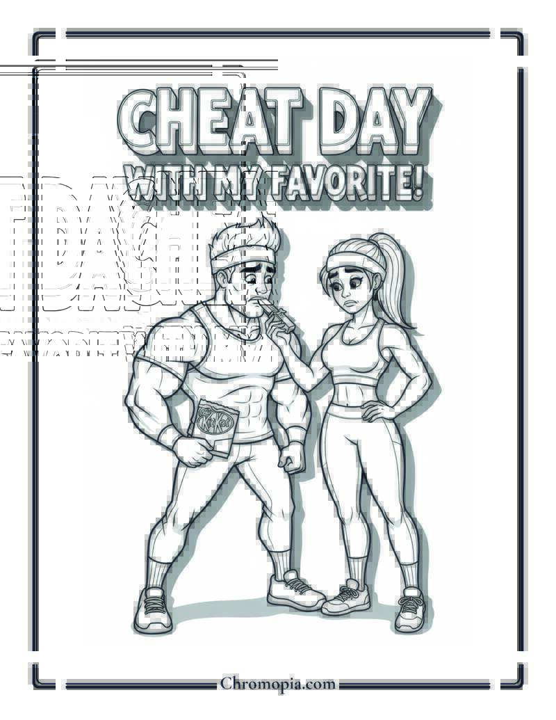 Gym Couple Cheat Day Coloring Sheet