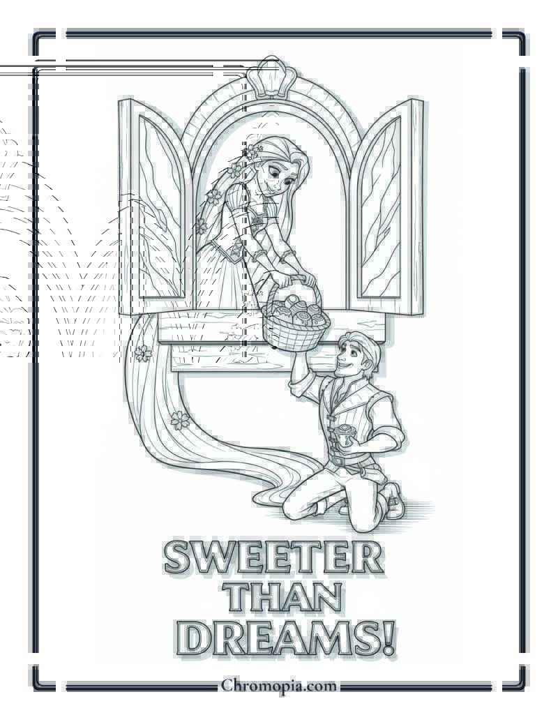 Rapunzel and Flynn Chocolate Tower Coloring Page