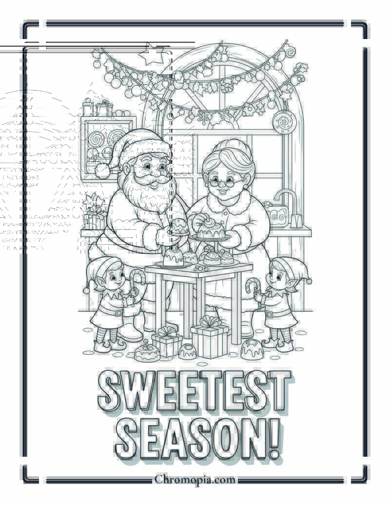 Santa and Mrs. Claus Chocolate Workshop Coloring Page