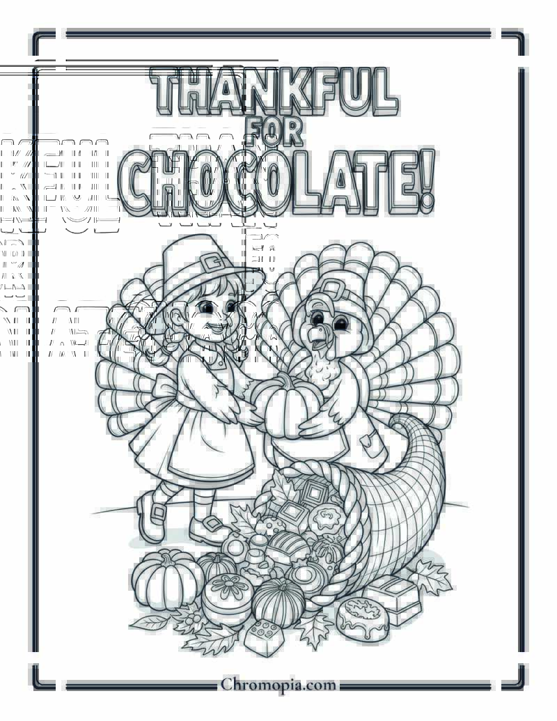 Turkey and Pilgrim Chocolate Harvest Coloring Page
