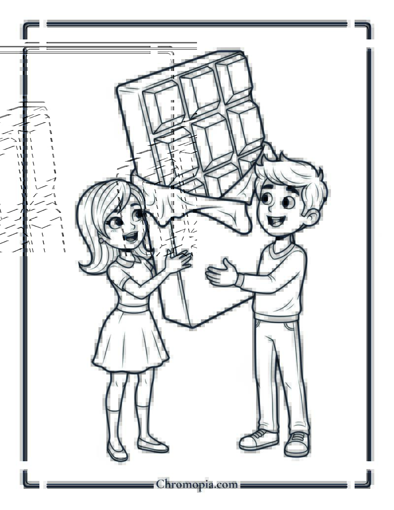 Cartoon Comic Style Chocolate Surprise Coloring Sheet