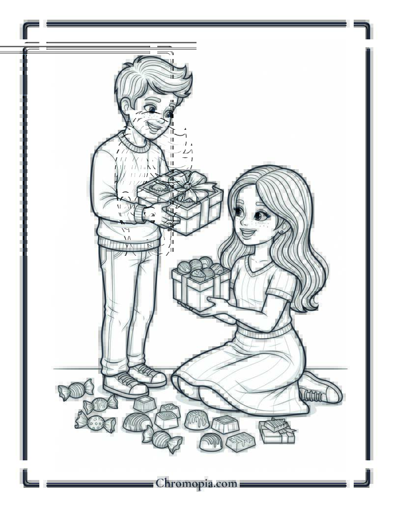 Realistic Style Chocolate Gift Moment Coloring Page