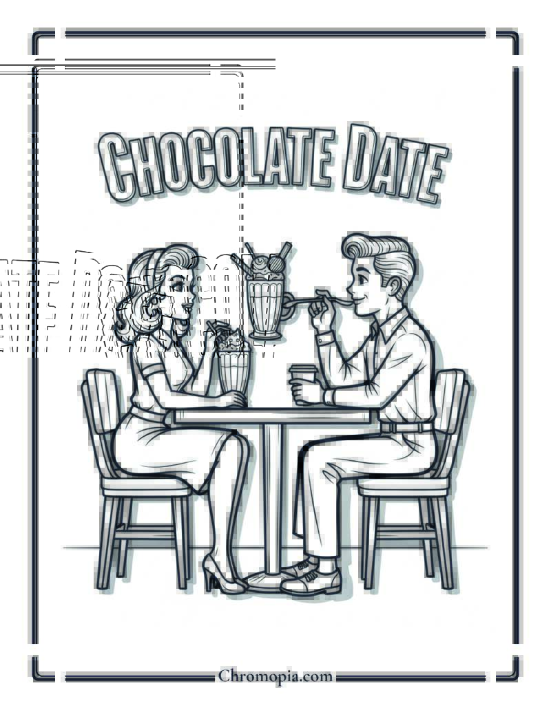Vintage Retro Style Chocolate Date Coloring Page