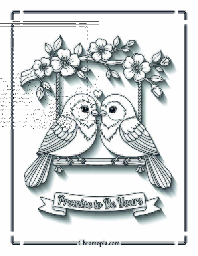 Bird Couple Eternal Promise Nest Coloring Sheet