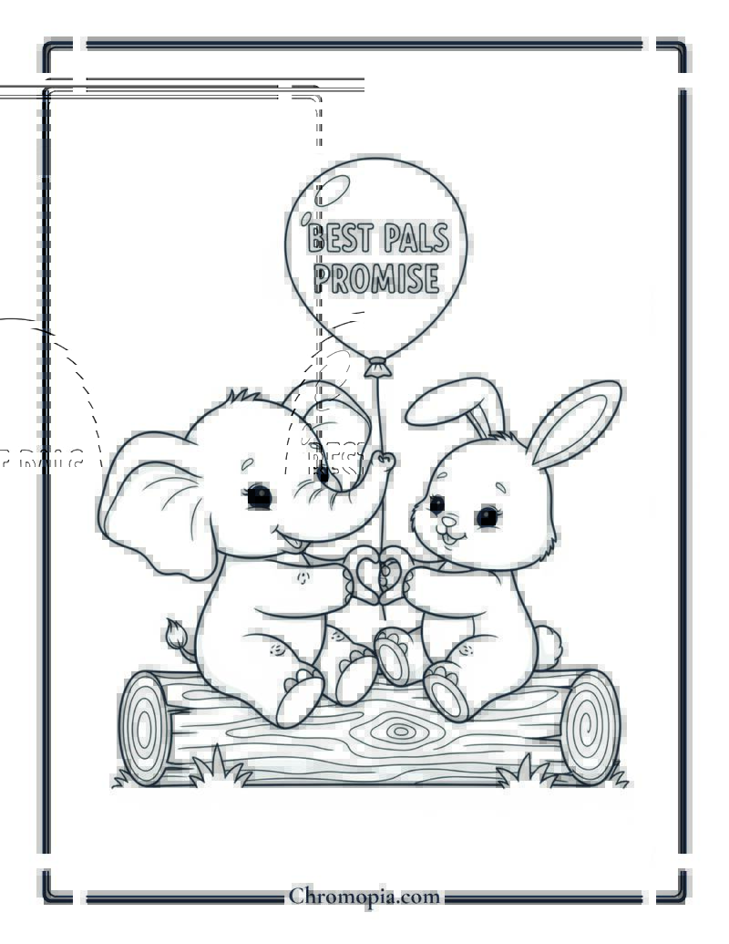 Elephant and Bunny Best Pals Promise Coloring Page