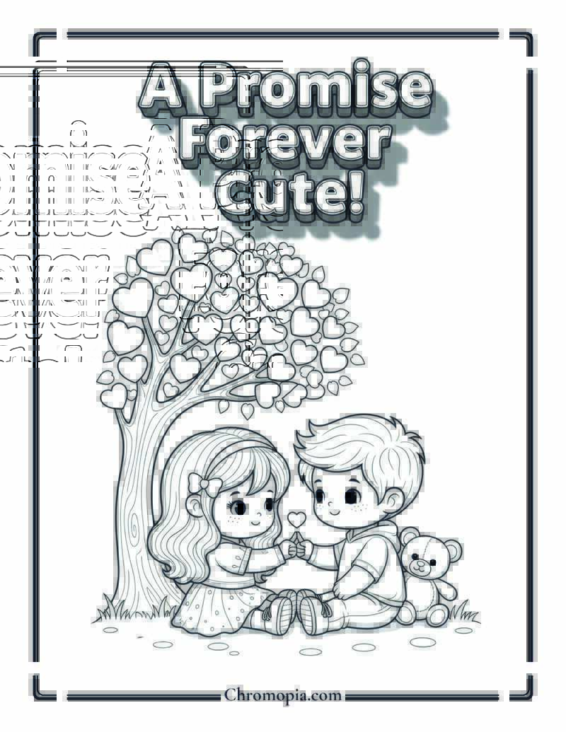 Kawaii Kids Forever Promise Coloring Sheet