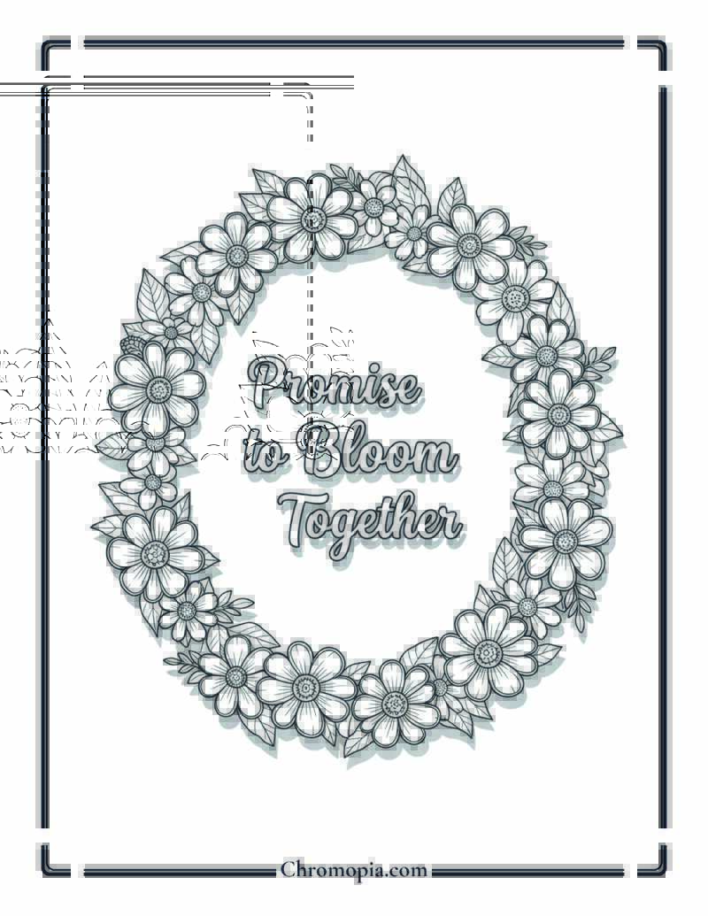 Delicate Floral Wreath Promise Day Card Coloring Page