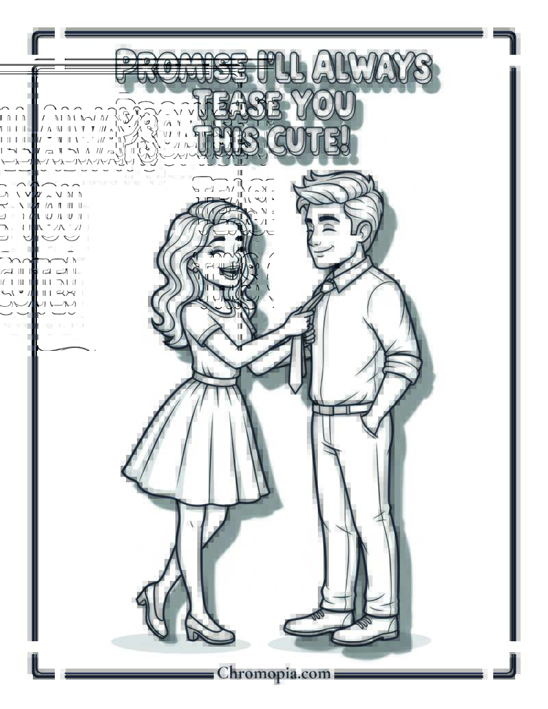 Girlfriend Tugging Boyfriend’s Tie in a Playful Promise Coloring Page