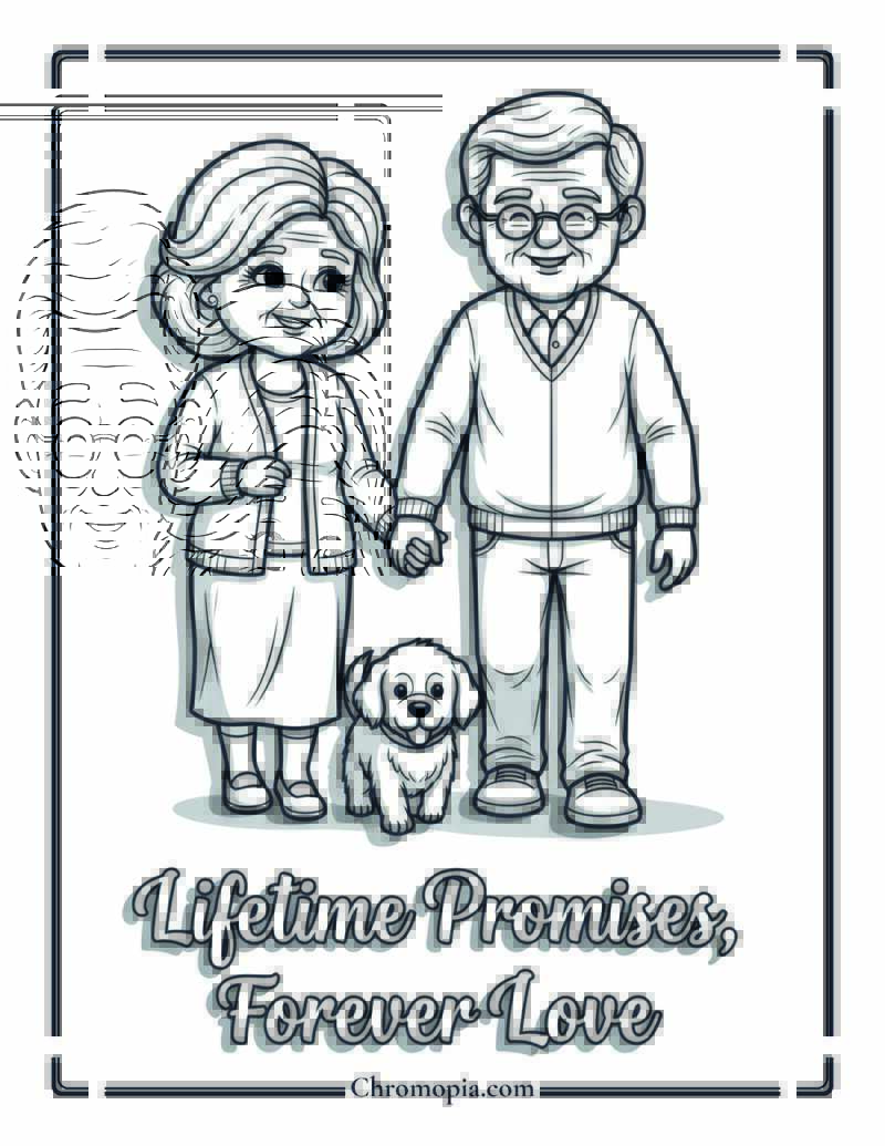 Elderly Couple Hand in Hand Promise Coloring Page