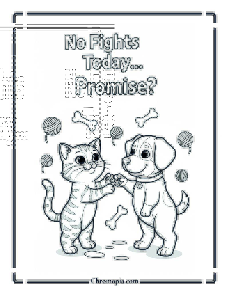 Cat and Dog BFF Paw-Promise Coloring Sheet