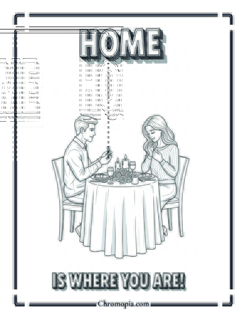 Candlelit Home Dinner Proposal Coloring Sheet