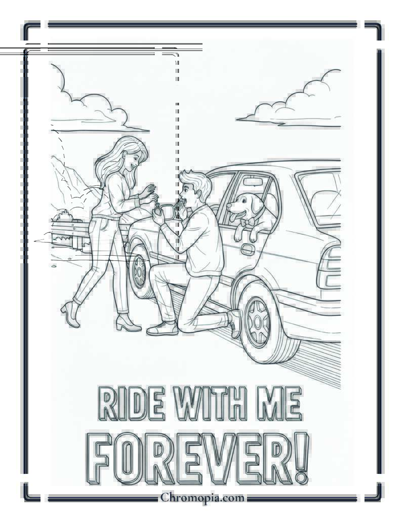 Car Road Trip Proposal Coloring Page