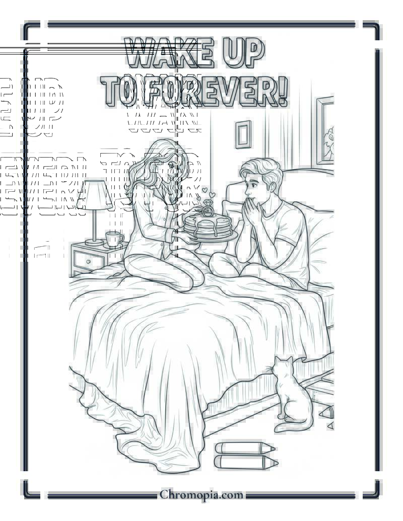 Cozy Breakfast in Bed Proposal Coloring Page