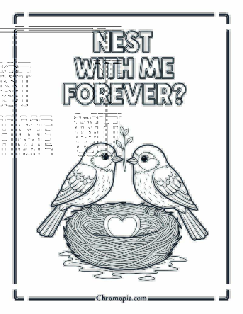 Bird Nest Building Proposal Coloring Page