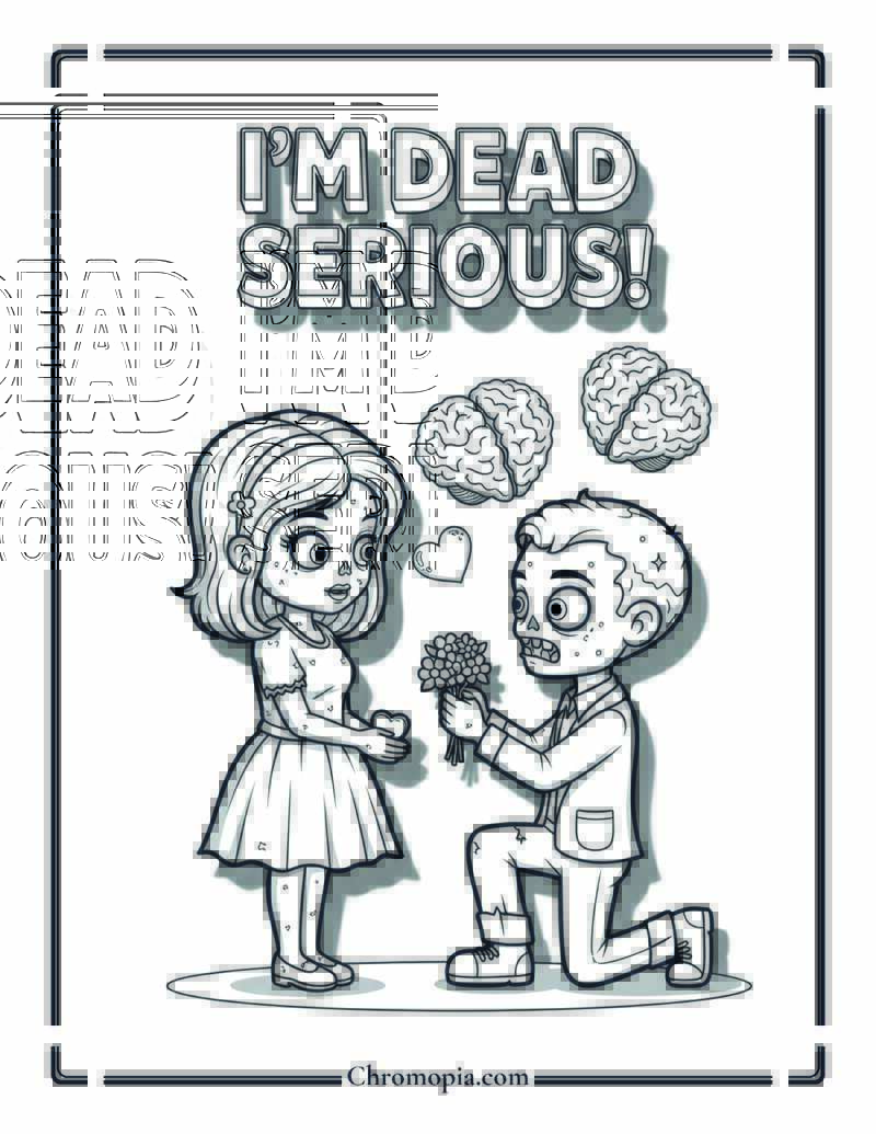 Zombie Proposal Gone Right Coloring Sheet