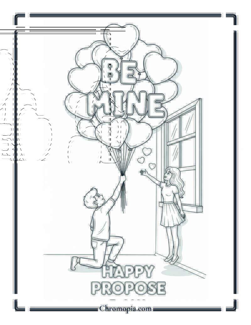 Balloon Heart Proposal Coloring Page