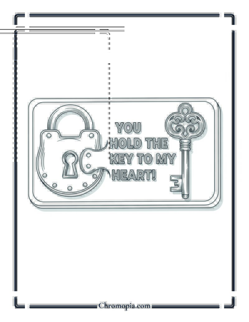Lock and Key Love Card Coloring Sheet