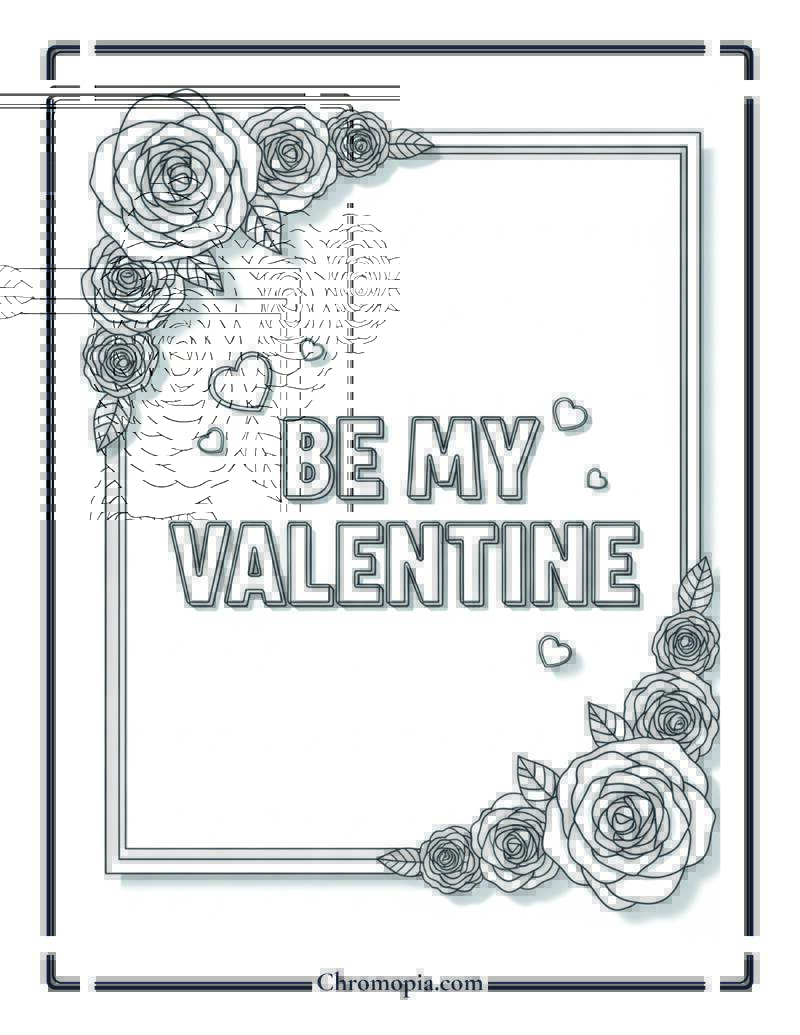Be My Valentine Rose Frame Card Coloring Page