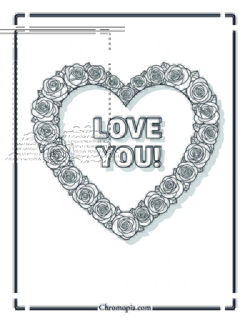 Heart-Shaped Rose Card Coloring Sheet