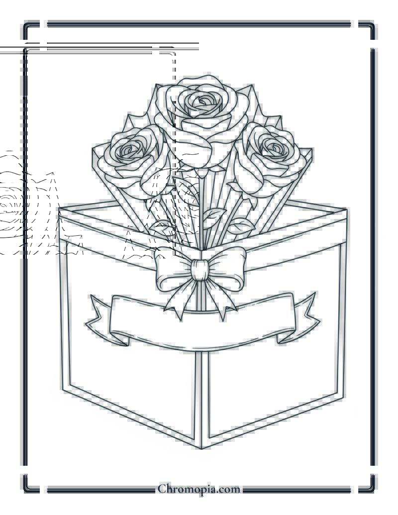 Pop-Up Rose Bouquet Card Coloring Sheet