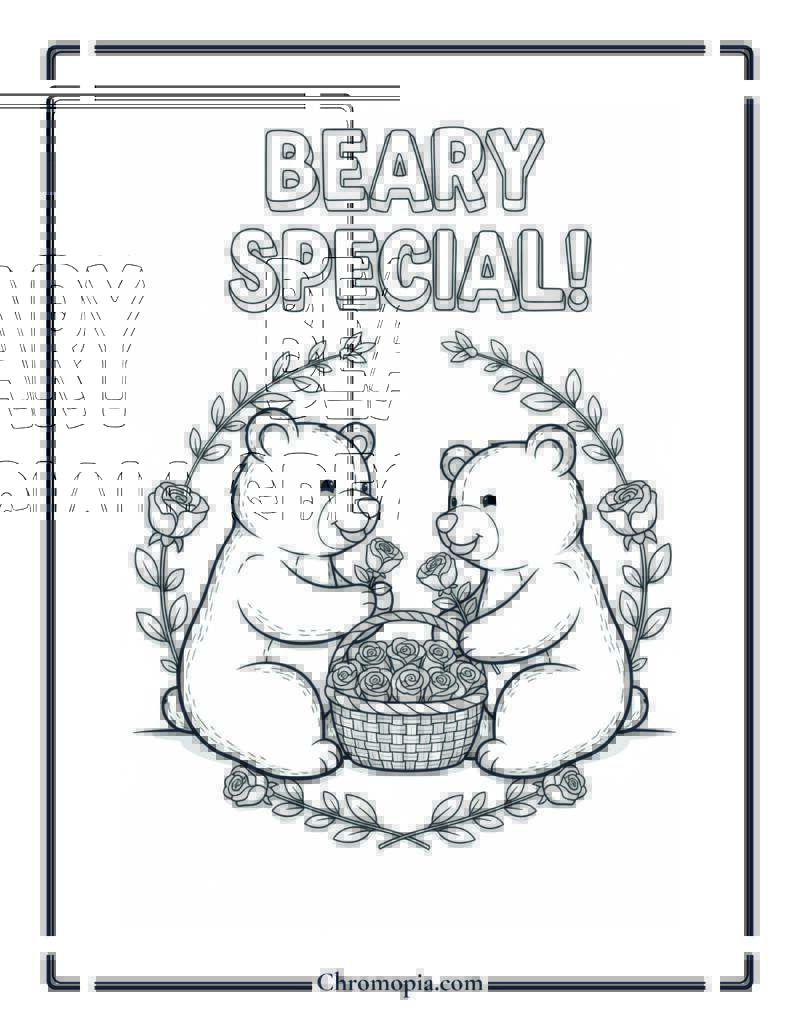 Bear Couple Rose Picnic Coloring Sheet