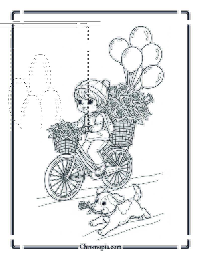 Rose Bicycle Adventure Coloring Page