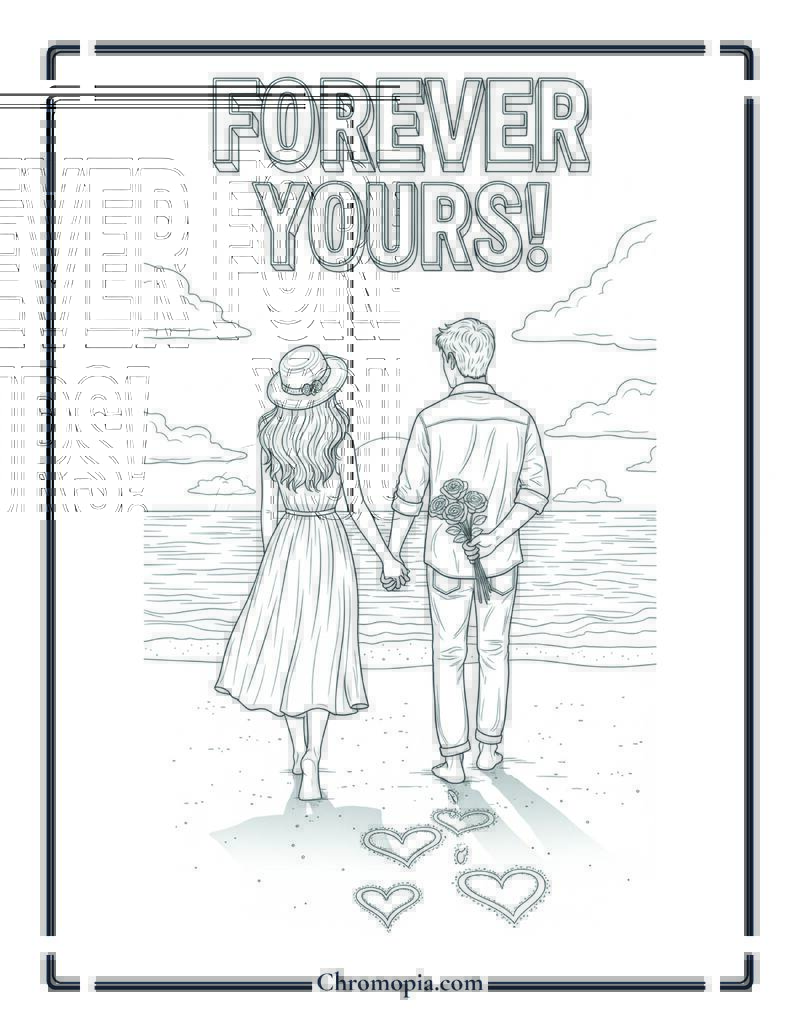 Hand-in-Hand Beach Walk Coloring Sheet