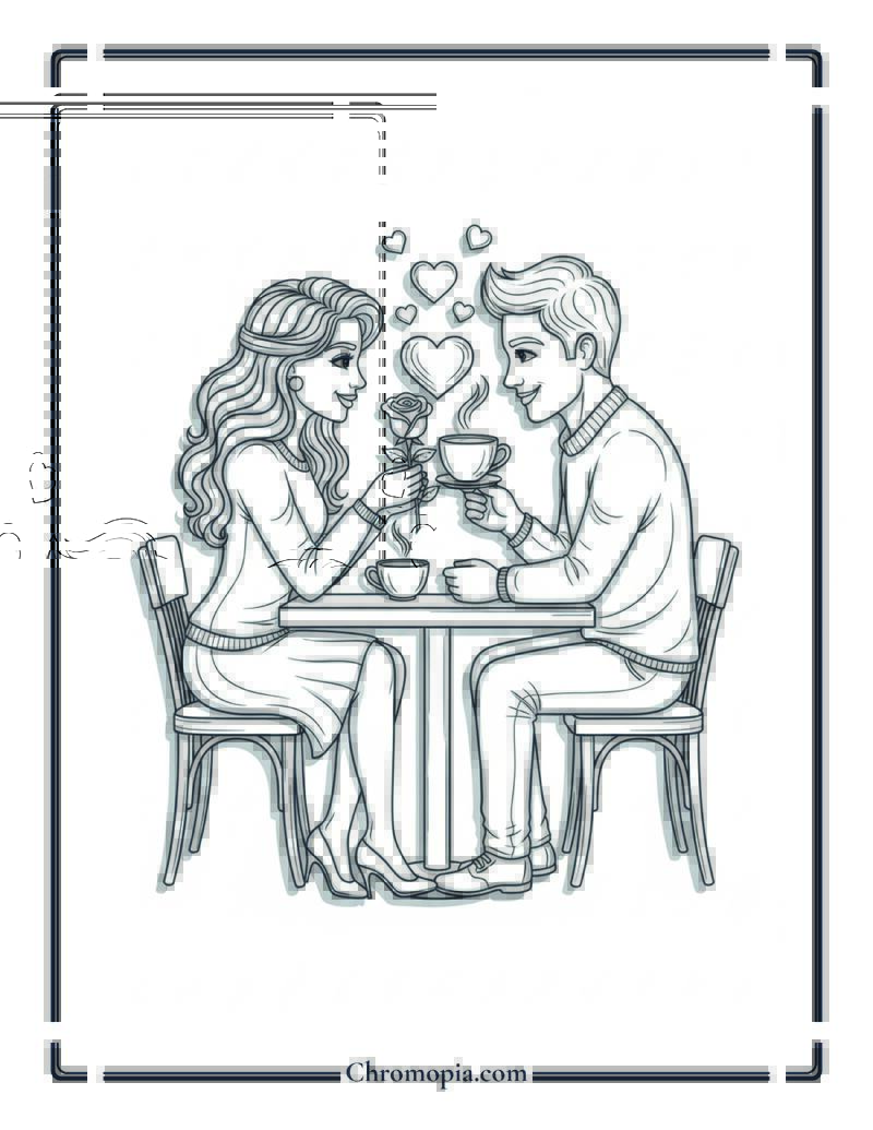 Coffee Date Romance Coloring Sheet