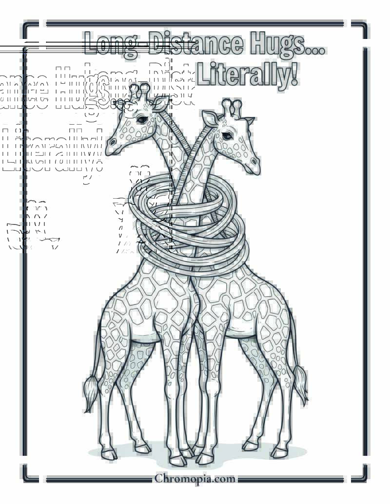 Giraffe Neck-Tangle Hug Coloring Page