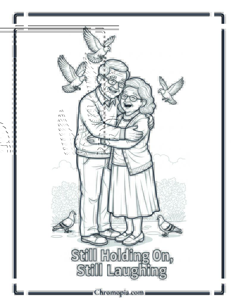Old Couple Golden Hug Coloring Page