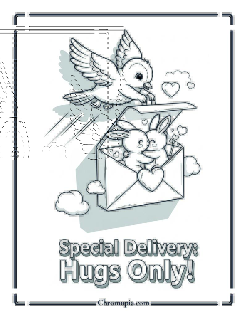 Flying Hug Delivery Coloring Sheet