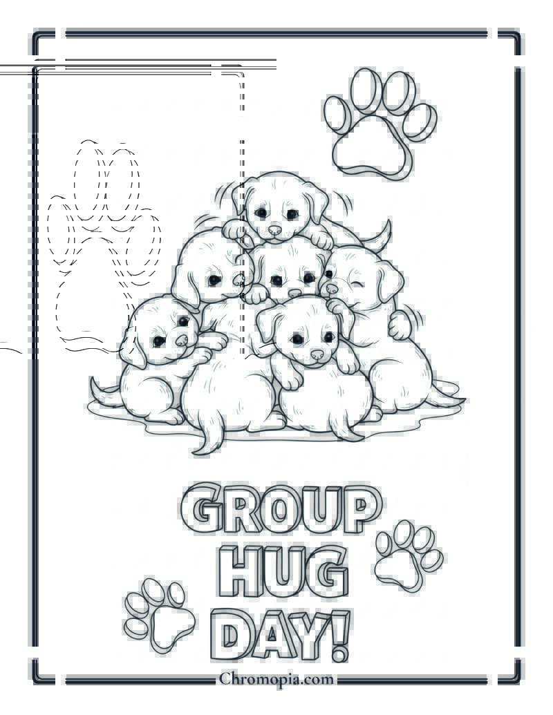 Puppy Pile Hug Coloring Page