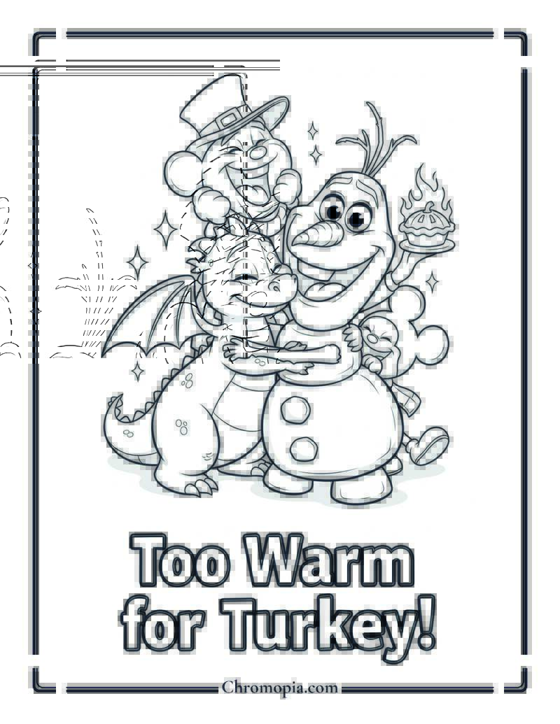 Dragon & Olaf Thanksgiving Hug Coloring Page