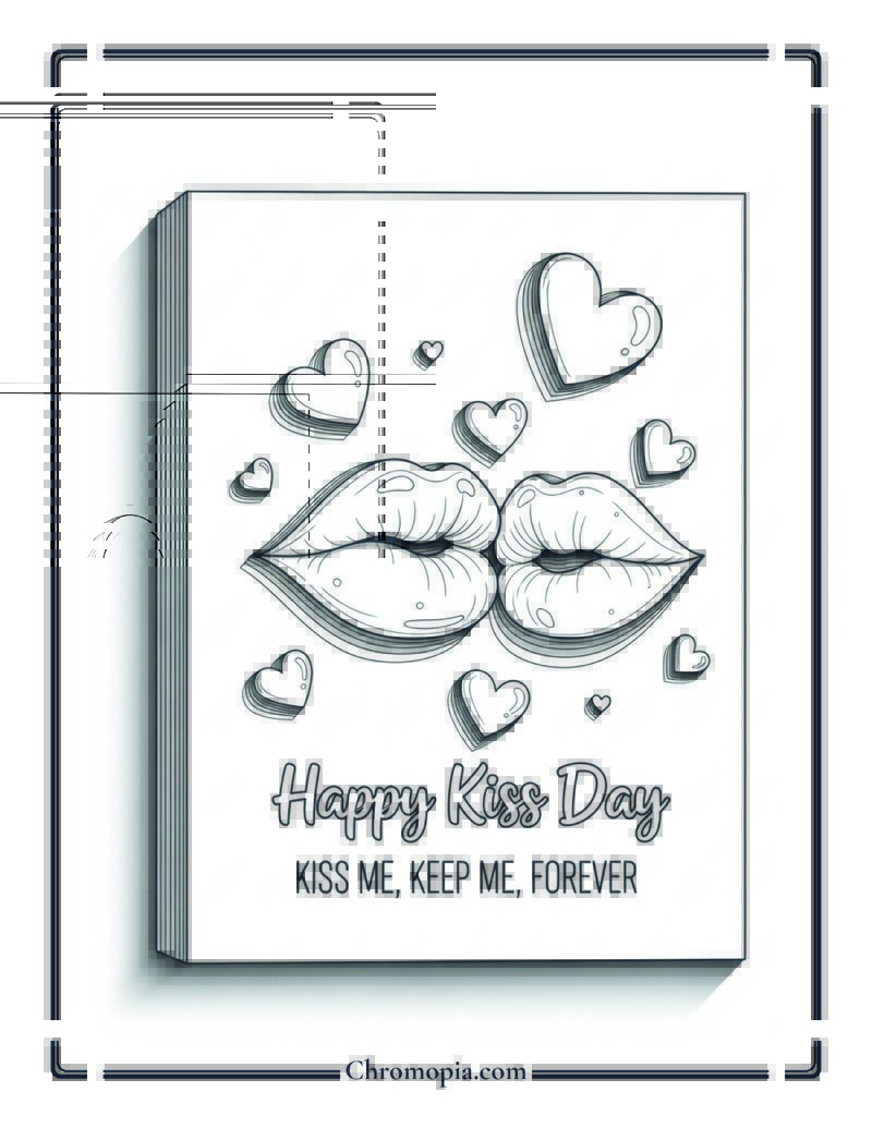 Cute Minimalist Kiss Card Coloring Page
