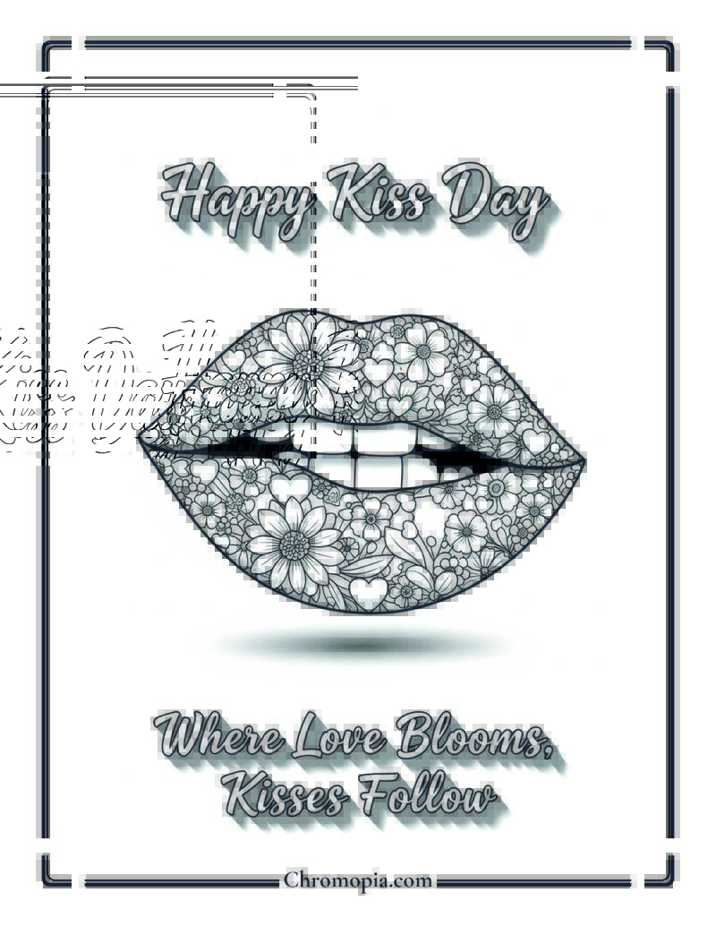 Floral Lips Design Kiss Card Coloring Page