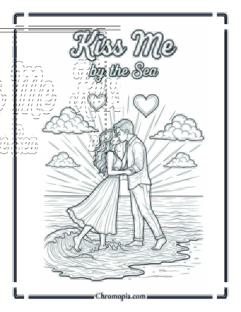 Beach Sunset Kiss Coloring Sheet