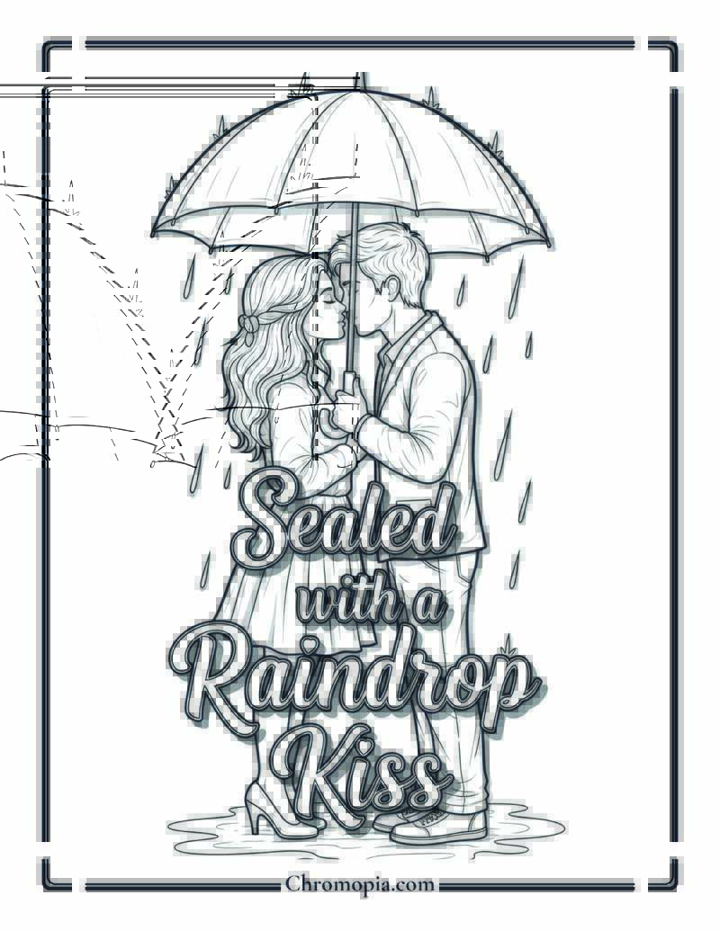 Rain Kiss Moment Coloring Page
