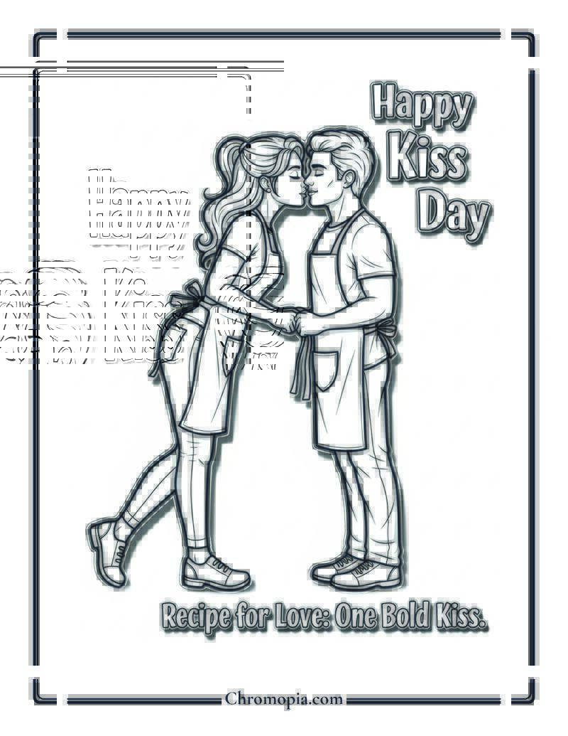 Sneaky Kitchen Kiss Coloring Page