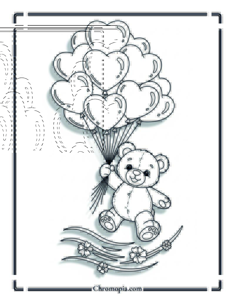 Teddy Balloon Rider Coloring Sheet