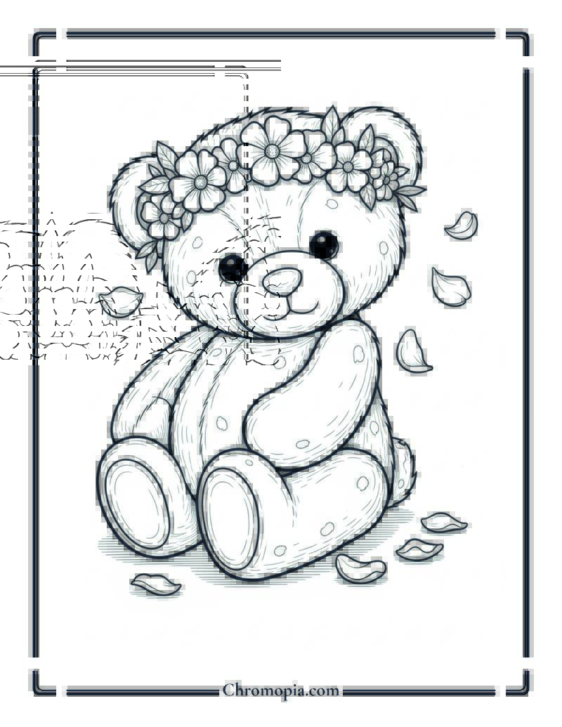 Teddy with Flower Crown Coloring Sheet