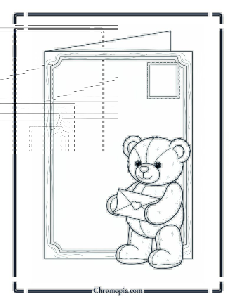 Vintage Postcard Style Teddy Day Card Coloring Page