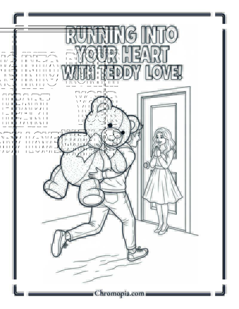 Running Teddy Gift Surprise Coloring Sheet